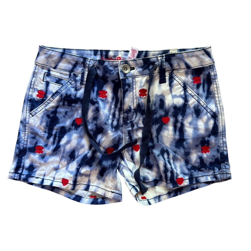 NWT Justice Girls Blue Tie Dye Heart Skull Embroidered Shorts Size 14 Y2K Grunge
